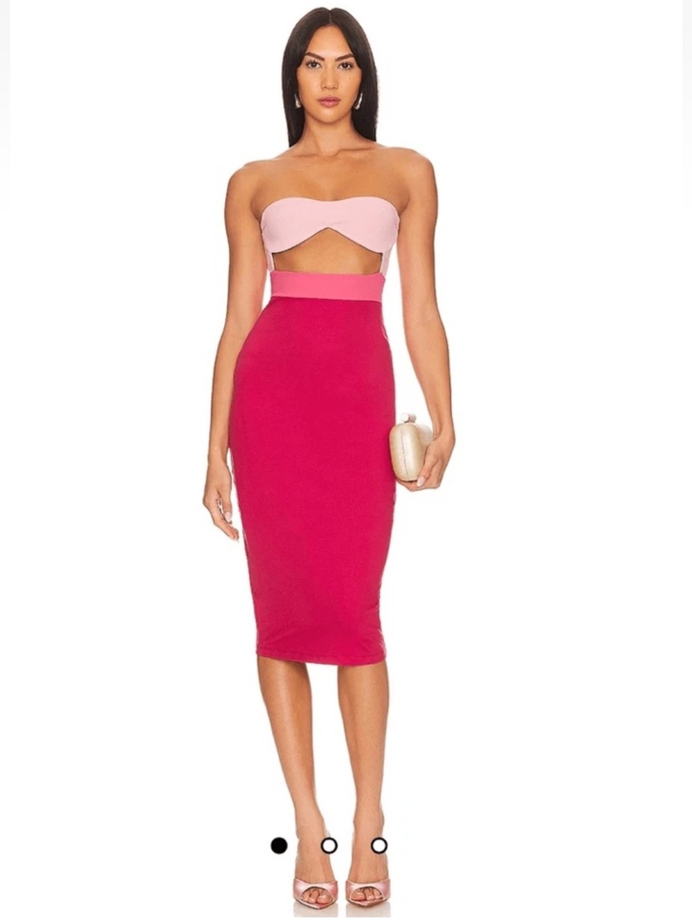 Susana Monaco Pink Colorblock Strapless Bodycon Midi Dress Size S